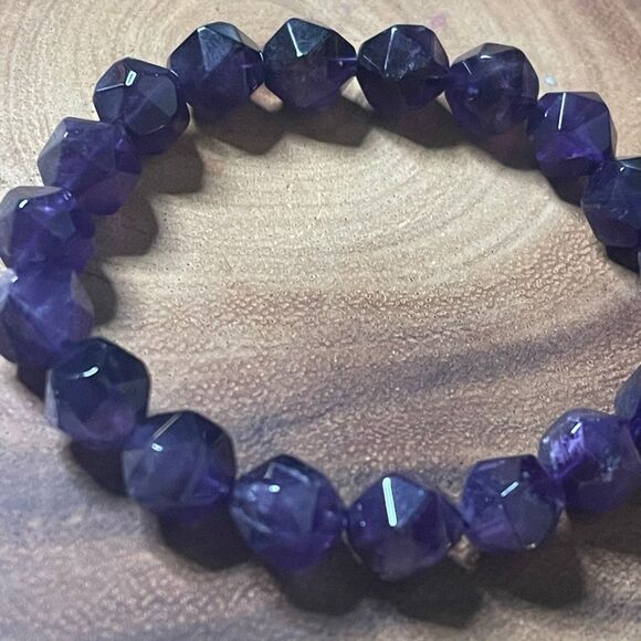 Amethyst purple diamond stretch beaded bracelet 7” crystal healing beads 8mm ONE - Picture 7 of 9